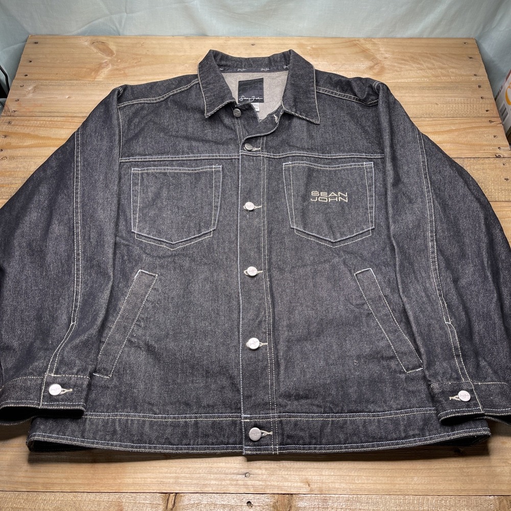 Sean John Denim Jacket Black Wash Y2K Hip Hop Streetwear Mens Large